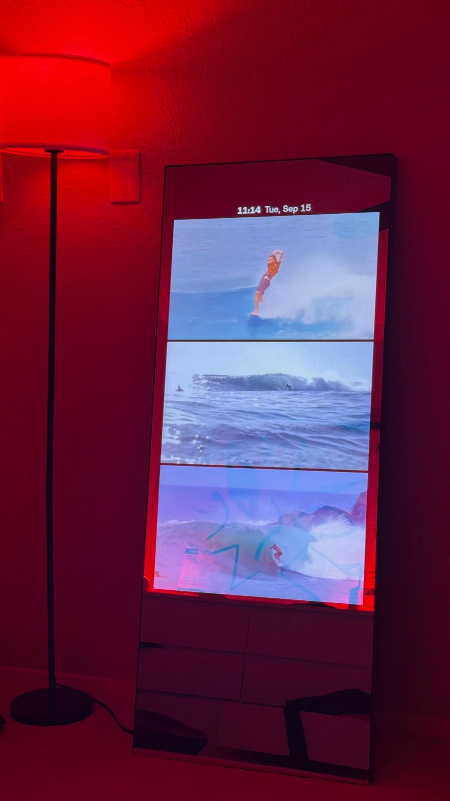 The mirror playing surf video over AirPlay